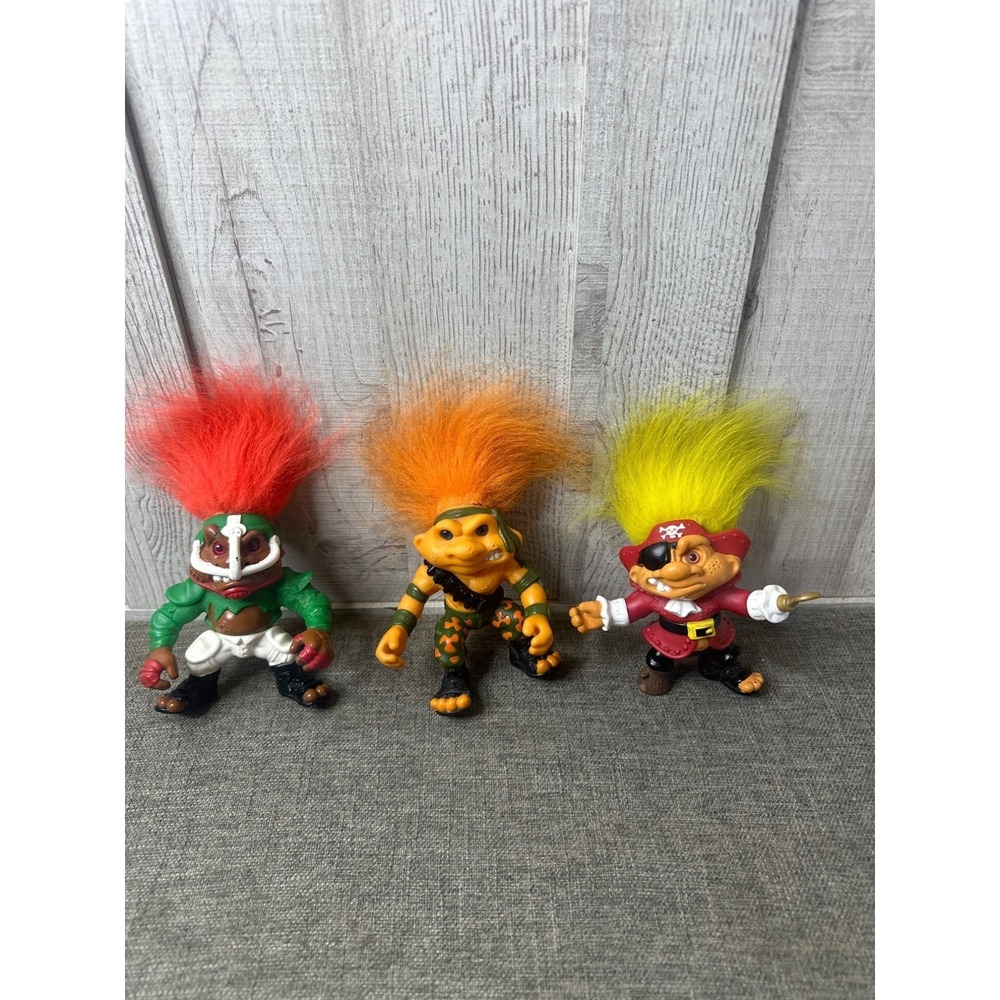 1992 Hasbro Battle Trolls Action Figures Wild Hair Pirate Warrior & Football